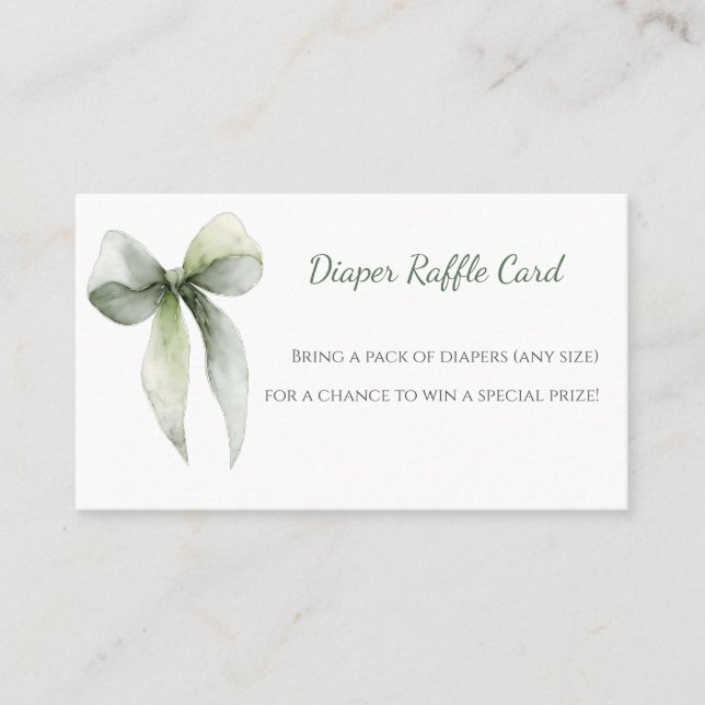 Sage Green Bow Diaper Raffle Card Visitkort (Framsida)