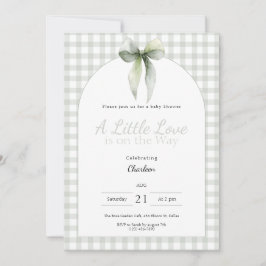 Sage Green Bow Gingham Baby Shower Inbjudningar