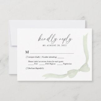 Sage Green Bow Ribbon Menu Choice Wedding RSVP OSA Kort