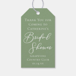 Sage Green Bridal Shower Personalized White Script Presentetikett