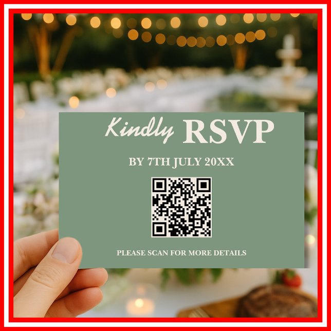 Sage Green Bröllop | QR-kod RSVP-kort OSA Kort (Skapare uppladdad)