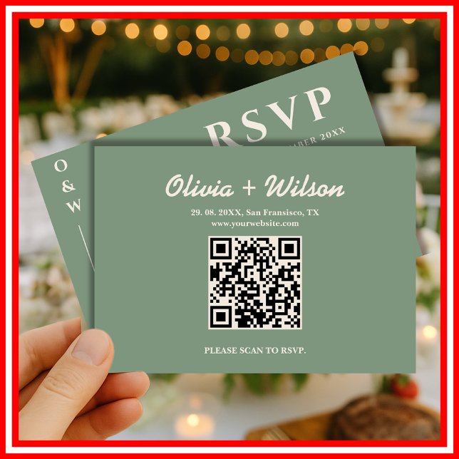 Sage Green Bröllop | QR-kod RSVP-kort OSA Kort (Skapare uppladdad)