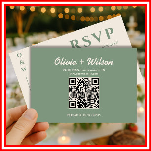 Sage Green Bröllops QR-kod RSVP OSA Kort