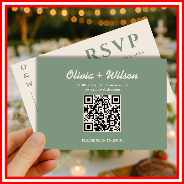 Sage Green Bröllops QR-kod RSVP OSA Kort (Skapare uppladdad)