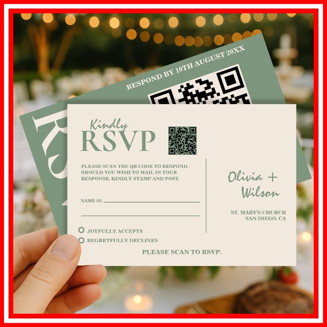 Sage Green Bröllops QR-kod RSVP OSA Kort (Skapare uppladdad)