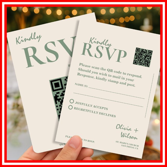 Sage Green Bröllops QR-kod RSVP Tilläggskort (Skapare uppladdad)