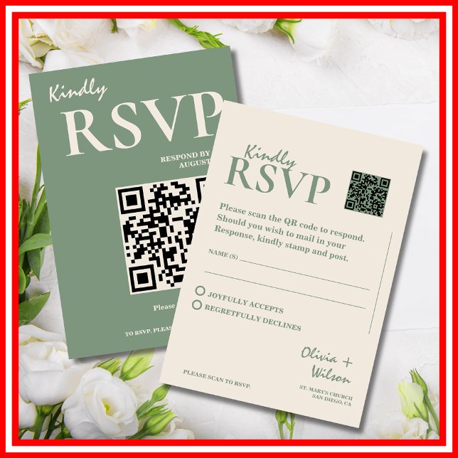 Sage Green Bröllops QR-kod RSVP Tilläggskort (Skapare uppladdad)