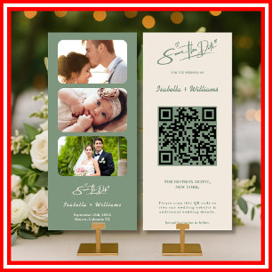 Sage Green Bröllopsfoto QR-kod Spara Datum