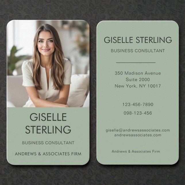 Sage Green Business Consultant Photo Visitkort (Skapare uppladdad)