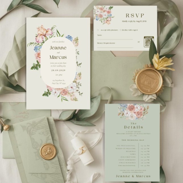 Sage green & butter yellow floral wedding card inbjudningar (Skapare uppladdad)