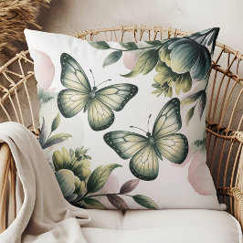 Sage Green Butterfly Throw Pillow Kudde