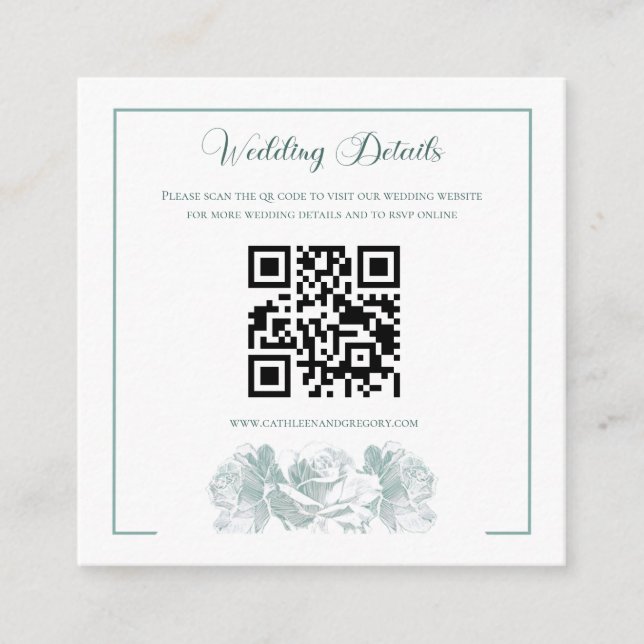 Sage Green Calligraphy QR Code Wedding Tilläggskort (Framsida)