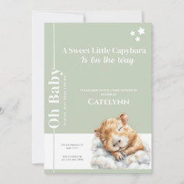 Sage Green Capybara Baby Shower Invitation Spara Datumet