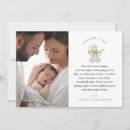 Sage Green Carriage Baby Shower Photo Thank You Tack Kort