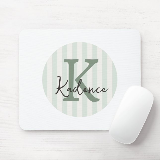 Sage Green Charcoal Custom Striped Circle Monogram Musmatta (Med mus)