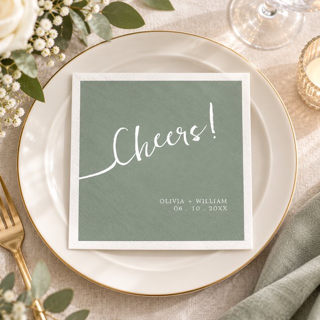 Sage Green Cheers Script Bröllop Pappersservett (Sage Green Cheers Script Wedding)
