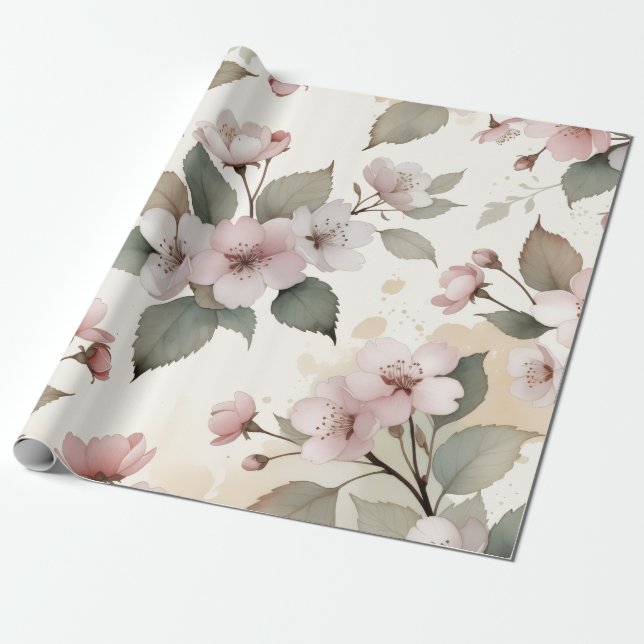 Sage Green Cherry Blossom Easter Gift Wrap Presentpapper (Utrullad)