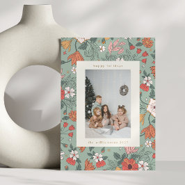Sage Green Chic Botanisk Anpassad Vertikal Foto Julkort