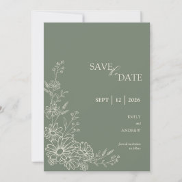 Sage Green Chic Botanisk Daisy Trädgård Bröllop Spara Datumet