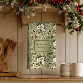 Sage Green Chic Decor Personalized Floral Towel Kökshandduk