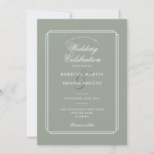Sage Green Chic Script QR-kod Art Deco Bröllop Inbjudningar