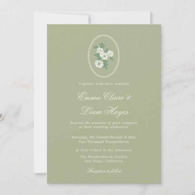 Sage Green Chinoiserie Wedding Invitation Inbjudningar (Framsida)