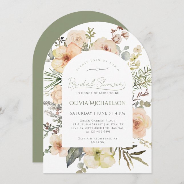 Sage Green Christmas Winter Floral Bridal Shower Inbjudningar (Fram/baksida)