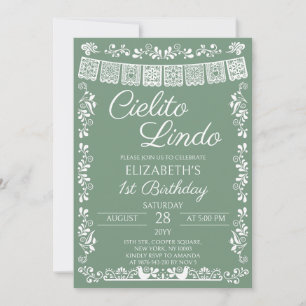 Sage Green Cielito Lindo 1-årsdag Inbjudningar