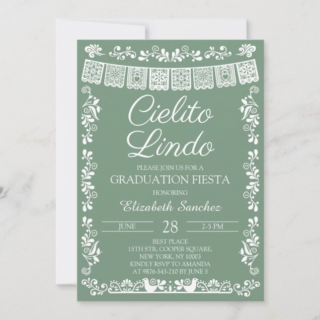 Sage Green Cielito Lindo Examenfest Inbjudningar (Framsida)