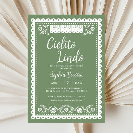 Sage Green Cielito Lindo Talavera Baby Shower Inbjudningar