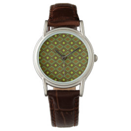 Sage Green Citrus Brown Checkered Pattern Armbandsur