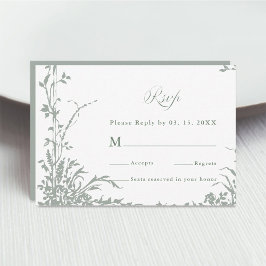 Sage Green Classic Floral Frame Wedding RSVP OSA Kort