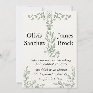 Sage Green Classic Floral Wedding Invitation Inbjudningar