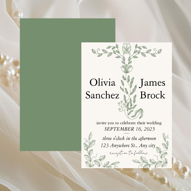 Sage Green Classic Floral Wedding Invitation Inbjudningar (Skapare uppladdad)