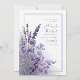 Sage Green Cool Purple Lavender Botanical Frame Inbjudningar
