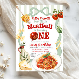 Sage Green Coquette Ränder Meatball Födelsedag Inbjudningar