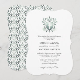 Sage Green Crest Bröllopsinbjudningar Kristna Inbjudningar