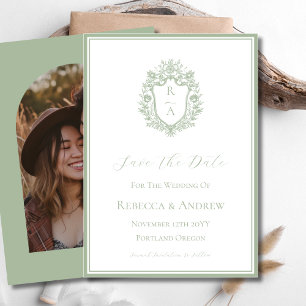 Sage Green Crest Monogram & Foto Spara Datumet