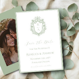 Sage Green Crest Monogram & Foto  Spara Datumet