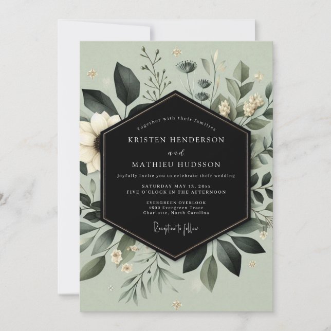 Sage Green Cultivated Botanical Wedding Inbjudningar (Framsida)