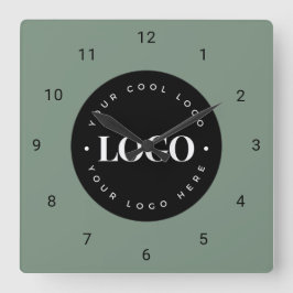 Sage Green Custom Logo Business Company Office Fyrkantig Klocka