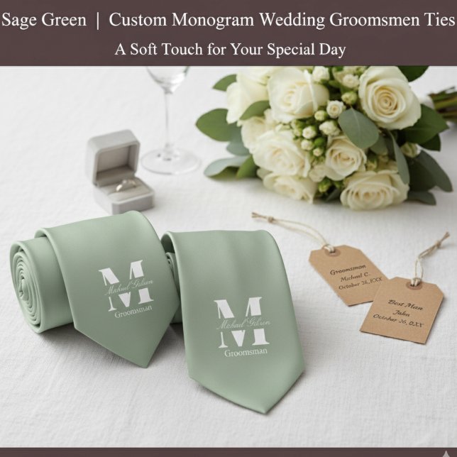 Sage Green | Custom Monogram Wedding Groomsmen  Slips (Sage Green | Custom Monogram Wedding Groomsmen Neck Tie)
