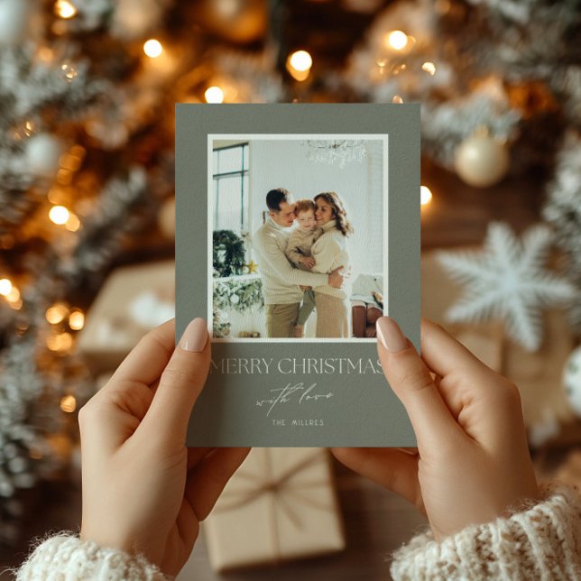 Sage Green Custom Photo Christmas Greeting Card Inbjudningar (Skapare uppladdad)