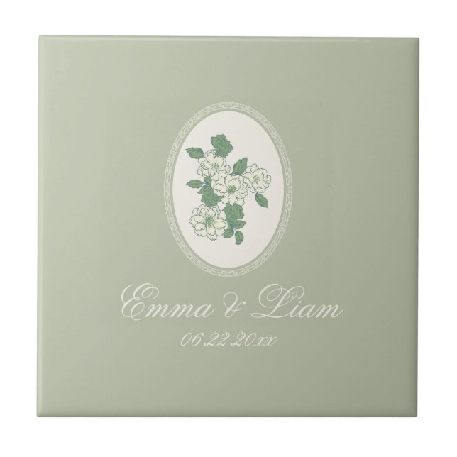 Sage Green Custom Wedding Ceramic Tile Kakelplatta (Framsidan)