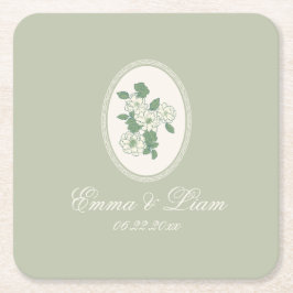 Sage Green Custom Wedding Paper Coasters Underlägg Papper Kvadrat
