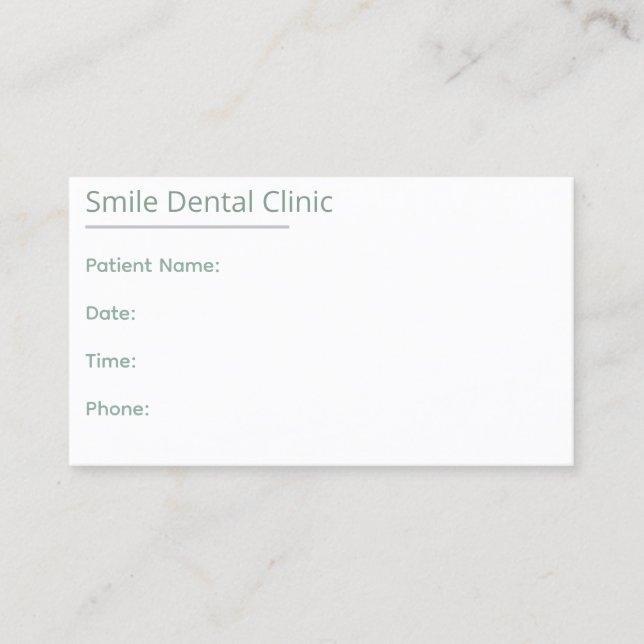Sage Green Dental Appointment Card One Line Tidsbeställning Kort (Framsida)