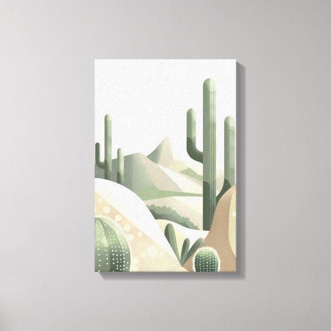 Sage Green Desert Modern Boho Cactus Landscape Canvastryck (Framsida)