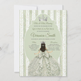 Sage Green Dress with Bow Quinceañera Birthday Inbjudningar