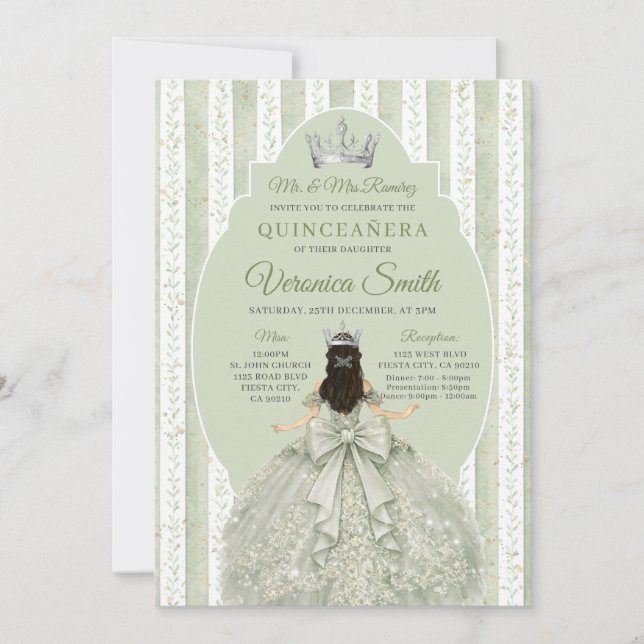 Sage Green Dress with Bow Quinceañera Birthday Inbjudningar (Framsida)