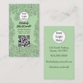 Sage Green dula-tjänster skriptlogotyp QR-kod Visitkort